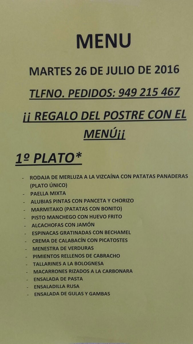 Catapanguada's tweet photo. Menú de hoy, martes 26 de julio. https://t.co/2LErspRAsr