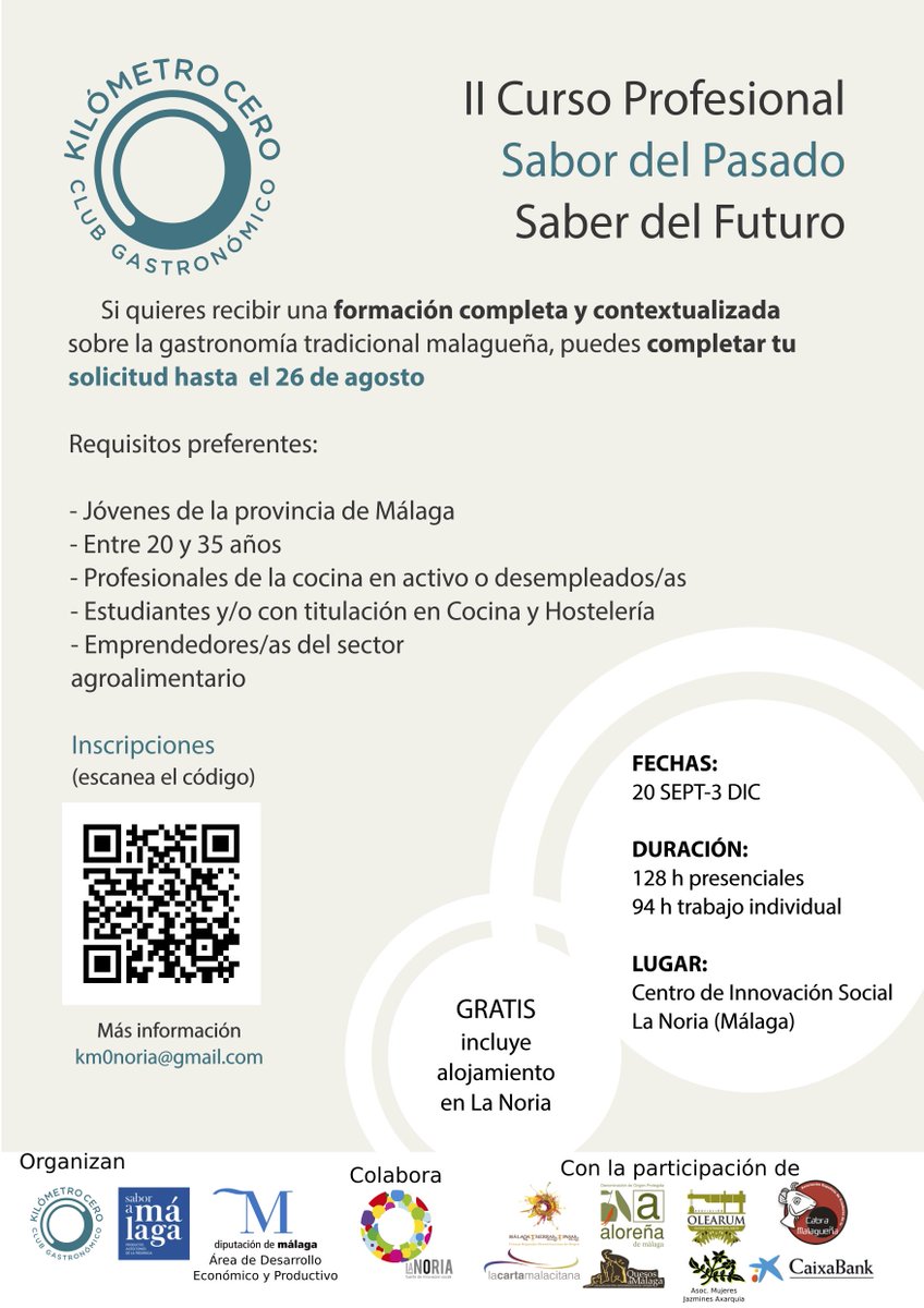 ¿Quieres aprender sobre gastronomía tradicional malagueña?Sabor del Pasado,Saber del Futuro: ow.ly/1gxw302C2Nn