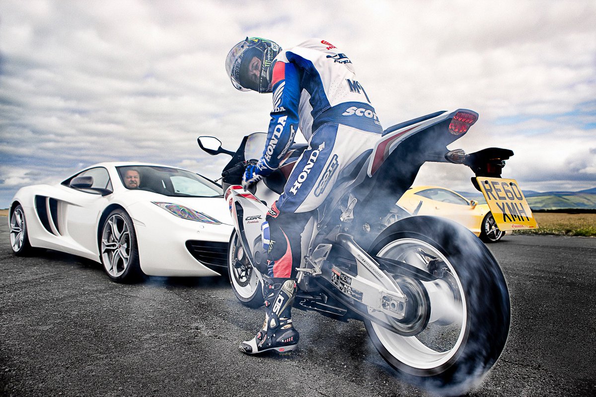 tomwookieford's tweet photo. TBT to when @TopGearEditor and I raced @jm130tt around the IOM. We had £250k supercars. He had £6k bike. He won. https://t.co/or9UHaOpQW