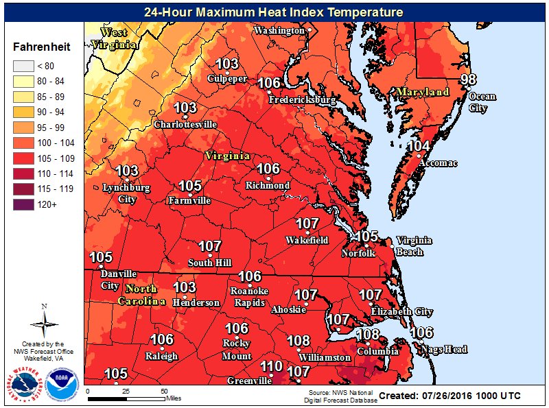 13EvanStewart's tweet photo. RT NWSWakefieldVA "Heat Advisory today for much of the local area. Heat indices 105-108° #vawx #mdwx #ncwx #beatth… https://t.co/x5IIRg5WFk"
