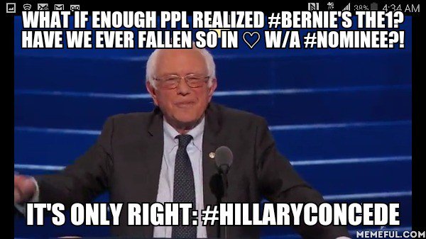 ninjitalia's tweet photo. WHAT IF enuf ppl realized #Bernie's the1. Have we ever fallen so in ♡w/a #nominee?! It's only rite: #hillaryconcede! https://t.co/42D3CSLPic