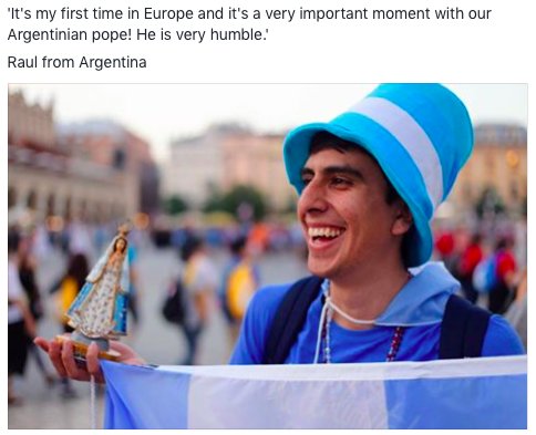 humansofwyd's tweet photo. "World Youth Day is a very important moment with our Argentinian pope!" #HoWYD https://t.co/evqlbOHCEt