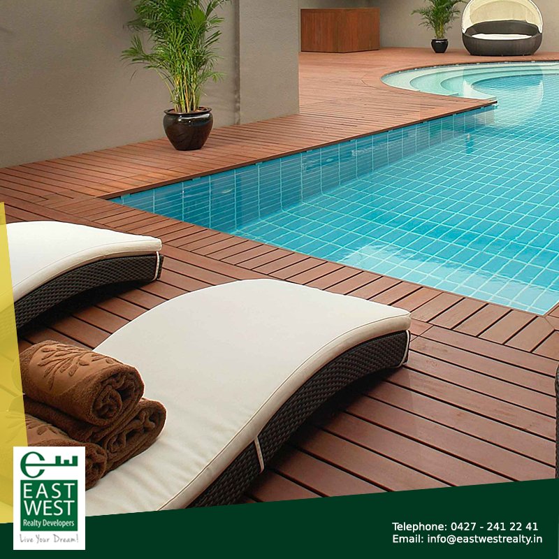 Had a long day at work? Loosen up by our wooden deck floored #swimmingpool @ #BalramEnclave #LuxuryPool