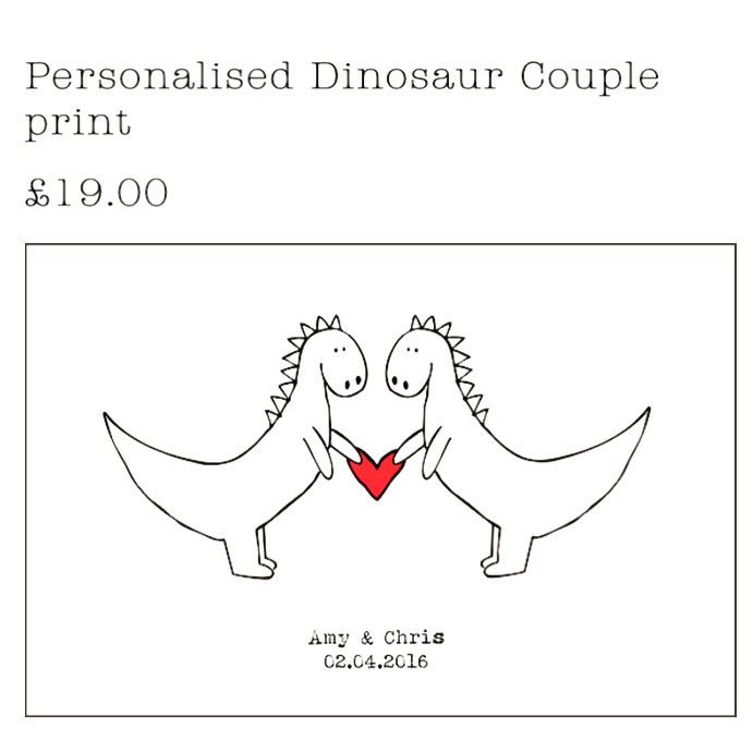 Personalised prints now available in the website! #Cornwall #personalised #bespoke #weddinggifts #wedding #dinosaurs
