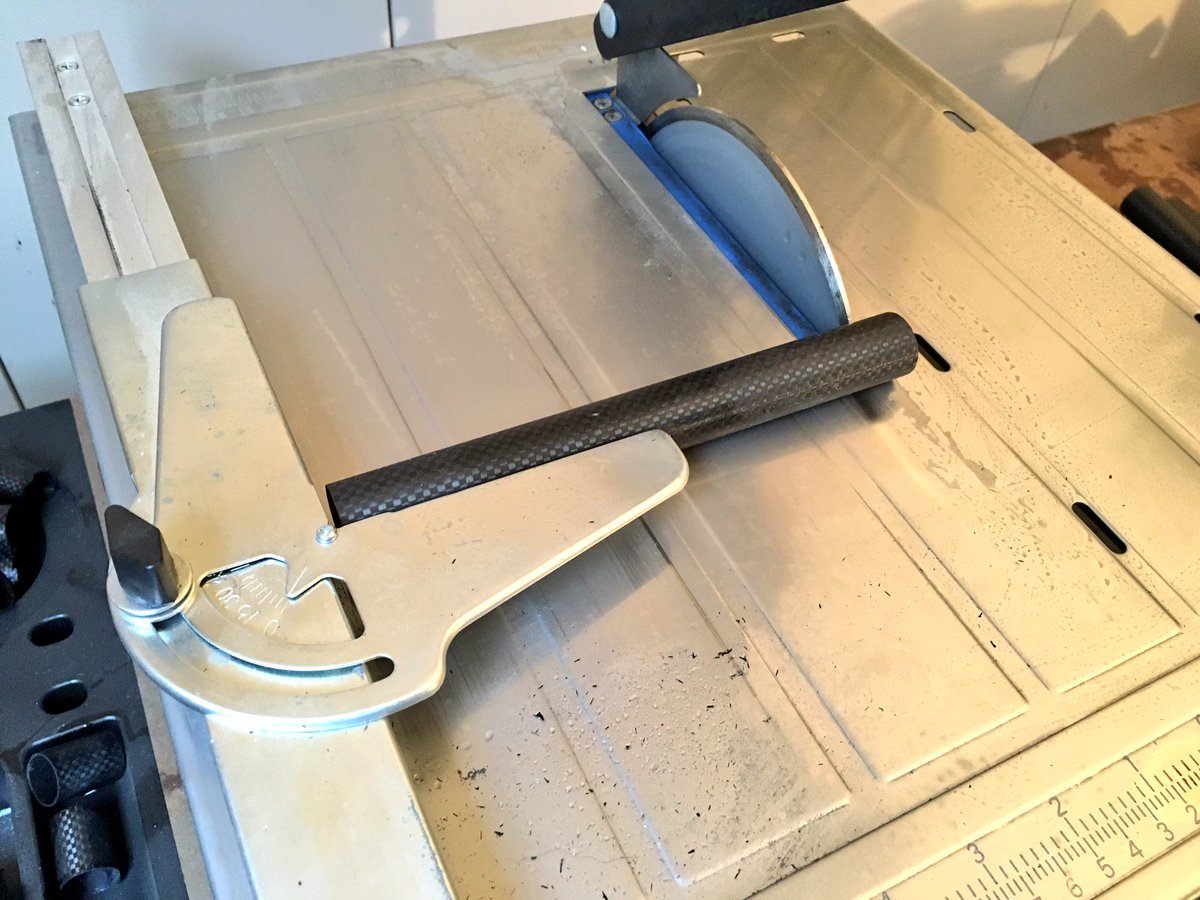schoonerlabs's tweet image. Cutting and keying CF UAV arms with tile saw and @dremel router. #makingdrones