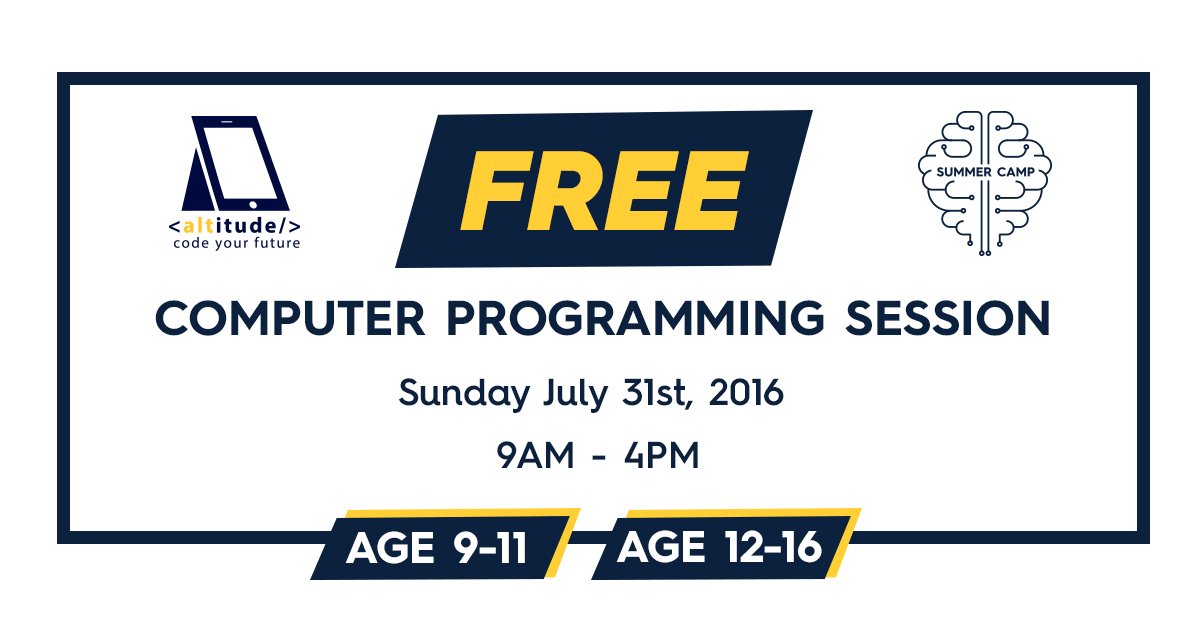 CampAltitude's tweet photo. FREE #python #programming session. Sun 31/7. Ages 9-16. No programming experience required. Dokki, Giza. Signup now! https://t.co/i2RuvLhLfS