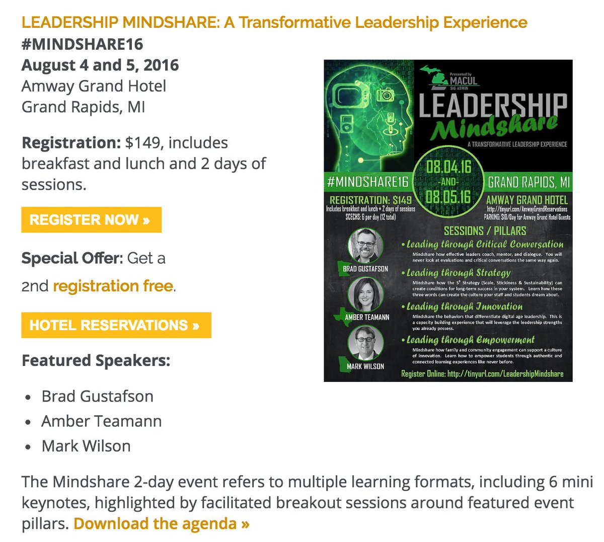 Register for our Leadership Mindshare with and bring another member of your team for FREE! macul.org/sigs/sigadmin/