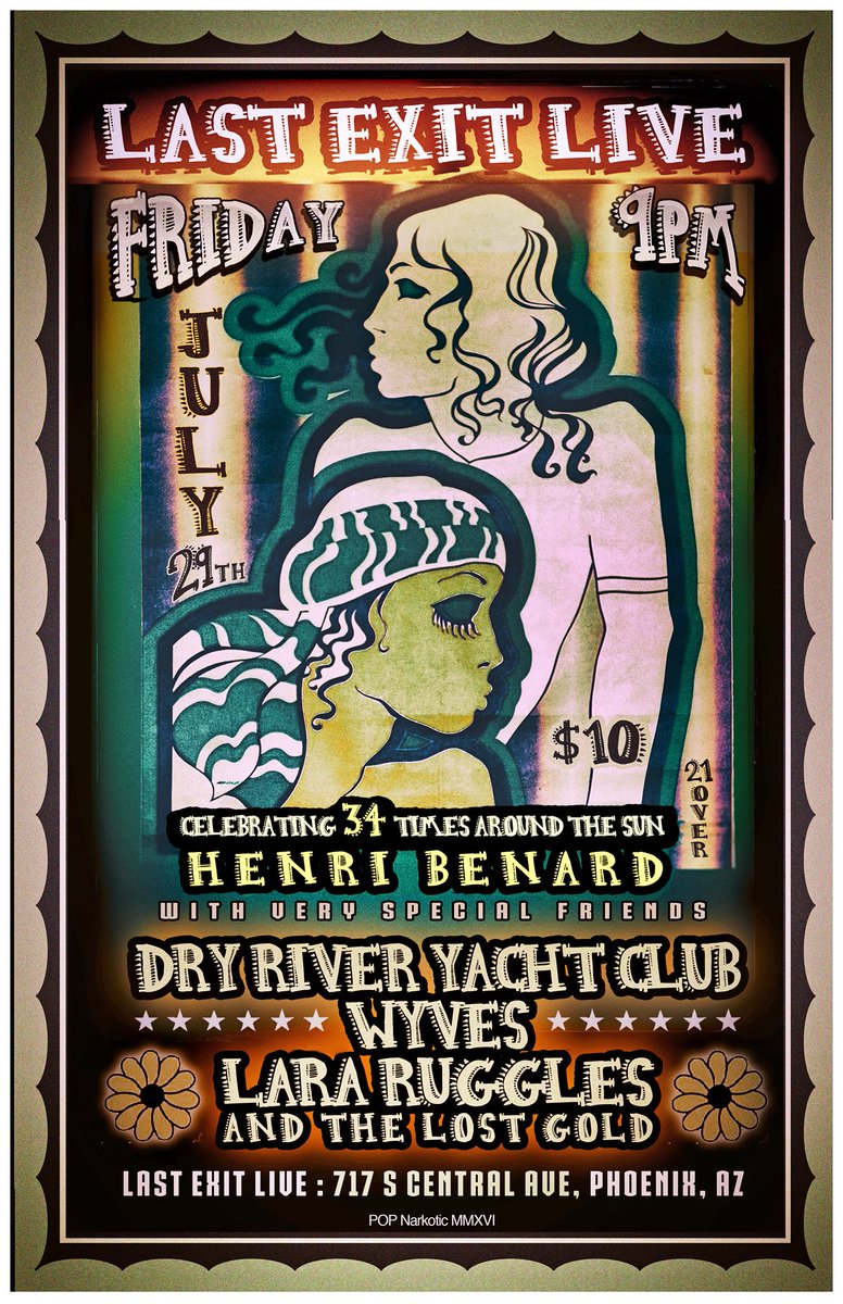 Lara Ruggles (@lararuggles) on Twitter photo Pumped to celebrate @HenriBenardDrum's bday this Friday <a href="/lastexitliveaz/">Last Exit Live</a> with <a href="/DRYCmusic/">Dry River Yacht Club</a> and wyves_band. #thelostgold Pumped to celebrate @HenriBenardDrum's bday this Friday <a href="/lastexitliveaz/">Last Exit Live</a> with <a href="/DRYCmusic/">Dry River Yacht Club</a> and wyves_band. #thelostgold