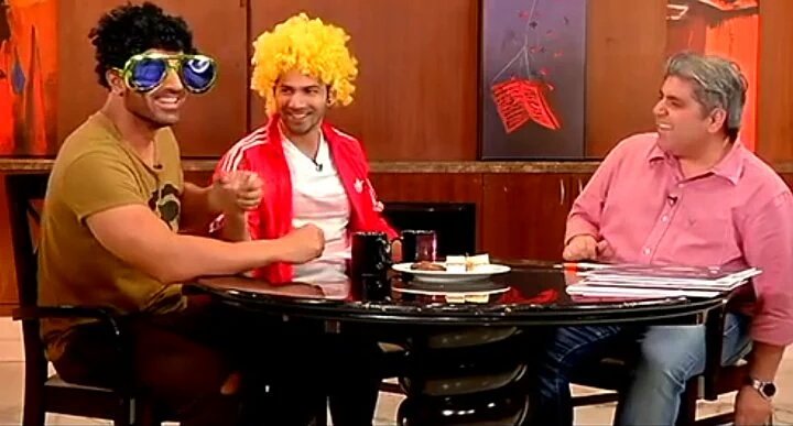 Varun_Kingdom's tweet photo. [PICS] Rajeev Masand interview with @Varun_dvn and @TheJohnAbraham.

#3DaysToDishoom https://t.co/ASY4KvDR6L