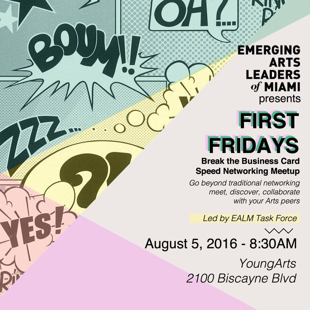 We are Breaking the Business Card 8/5 <a href="/YoungArts/">YoungArts</a> #SpeedNetworking facebook.com/events/1652393…