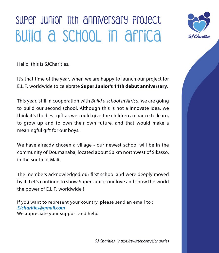 SJCharities's tweet photo. SUPER JUNIOR 11th Anniversary Project - Another SUPER JUNIOR school in Africa 💙 #SJ11thYear https://t.co/DrnTYw86T9