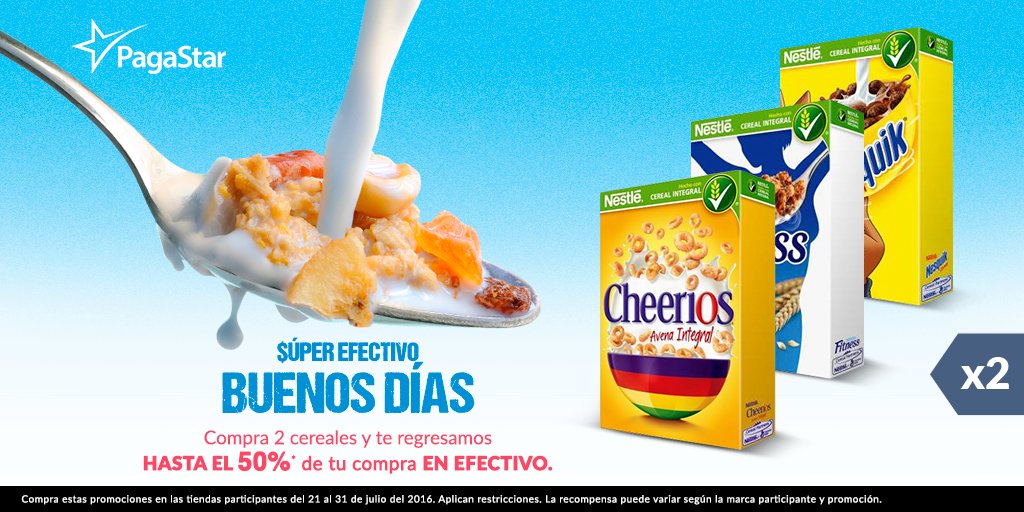 PagaStar's tweet image. En #SúperEfectivo Buenos Días te regresamos DINERO al comprar estos cereales ¡descarga PagaStar.com/app!