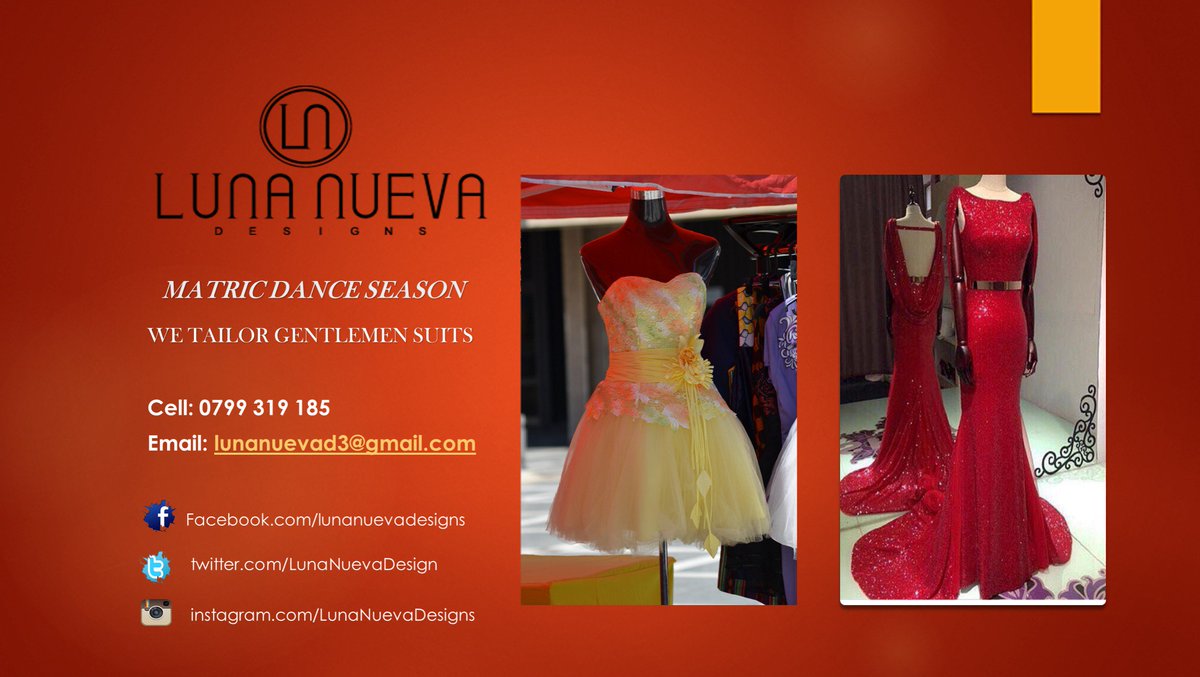 LunaNuevaDesign's tweet photo. Attention Matriculants: Get your matric dance dress made by us and refer your friends and receive R50.00 https://t.co/hZzk4YHlvw