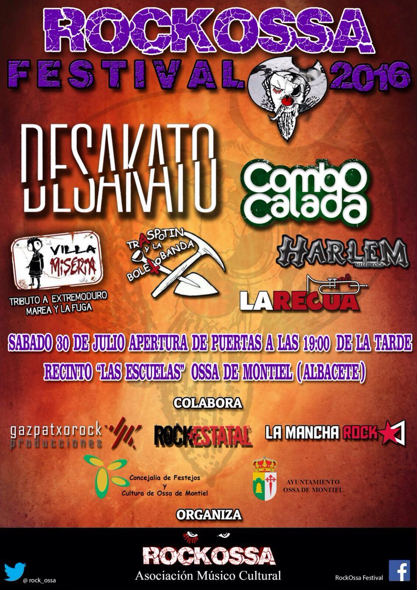 Sábado 30 Julio <a href="/desakatorock/">DESAKATO</a> en <a href="/Rock_Ossa/">RockOssa Festival</a> #Festival #OssaDeMontiel #Albacete #Gratis #Verano #Rock