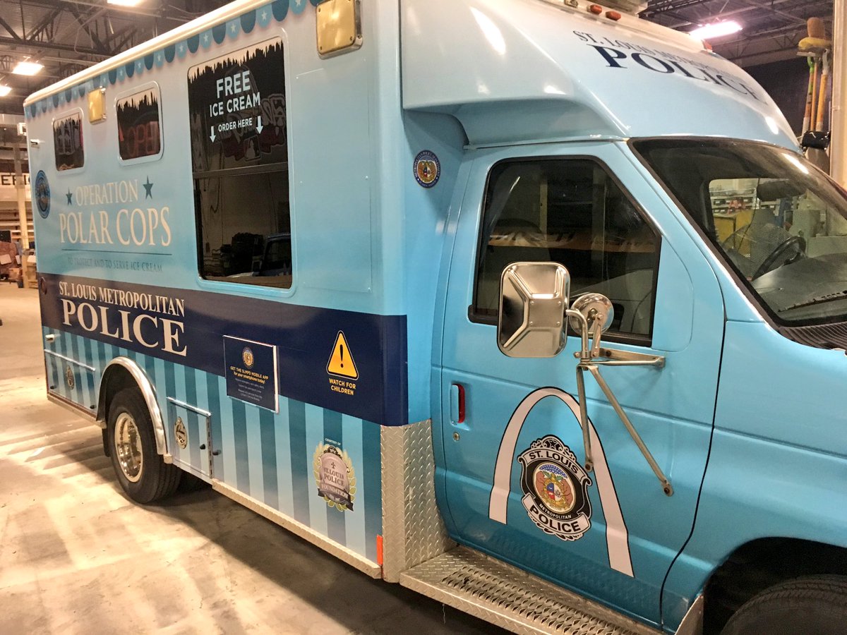 SLMPD's tweet photo. Today we will unveil Operation Polar Cops! Free ice cream &amp; treats coming to a neighborhood near YOU! #STLPolarCops https://t.co/3malT1798E