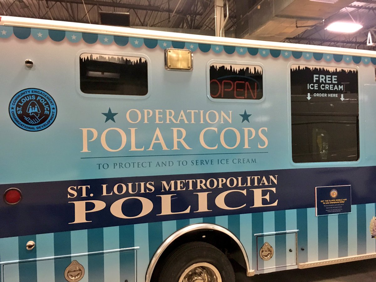 SLMPD's tweet photo. Today we will unveil Operation Polar Cops! Free ice cream &amp; treats coming to a neighborhood near YOU! #STLPolarCops https://t.co/3malT1798E