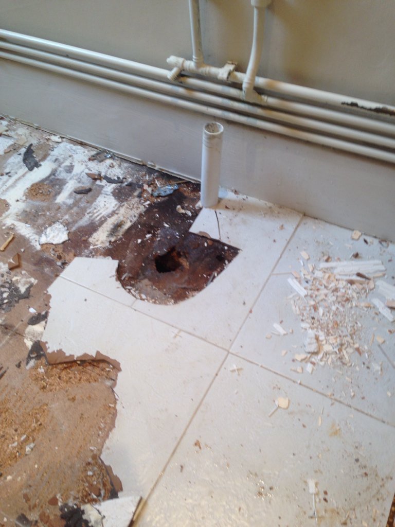 mphplumber's tweet photo. It's not looking like an early finish this Friday rotten floor boards and knakerd joists someone's going to pay https://t.co/valFDdbWNd