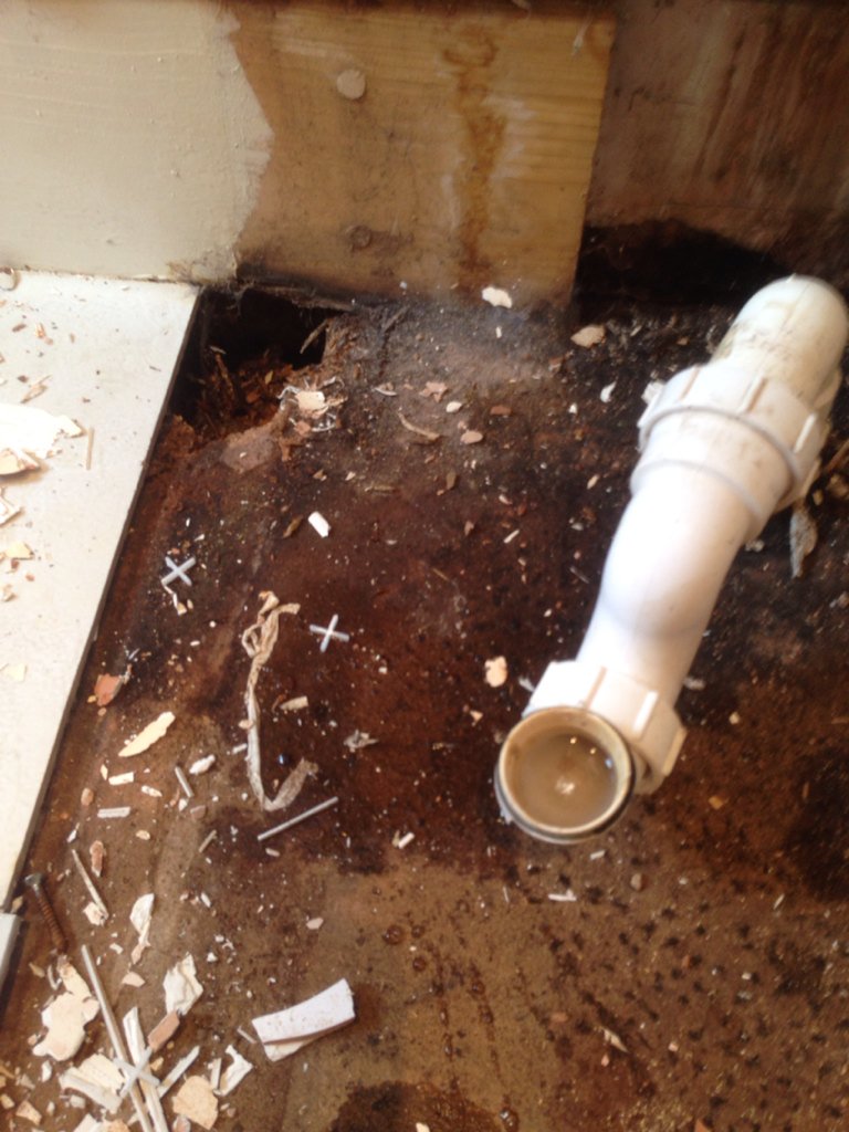 mphplumber's tweet photo. It's not looking like an early finish this Friday rotten floor boards and knakerd joists someone's going to pay https://t.co/valFDdbWNd