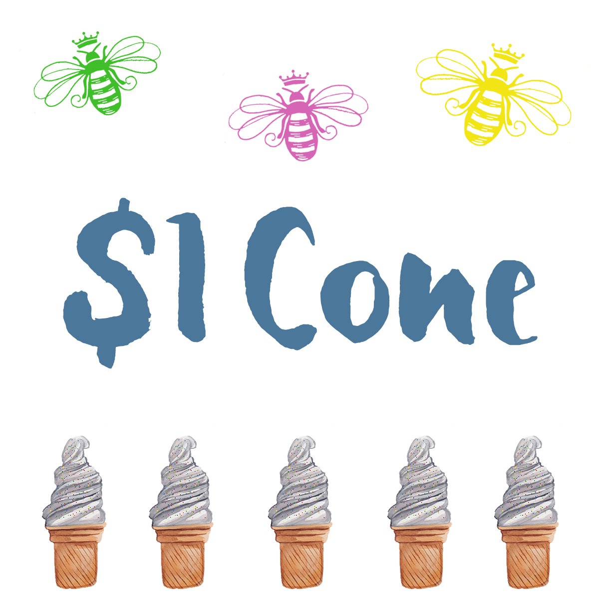 queenbeecream's tweet photo. $1 cones every Tuesday! Come get some delicious ice cream, yogurt, custard and sorbet! #cometothehive https://t.co/O33u8JKqwi
