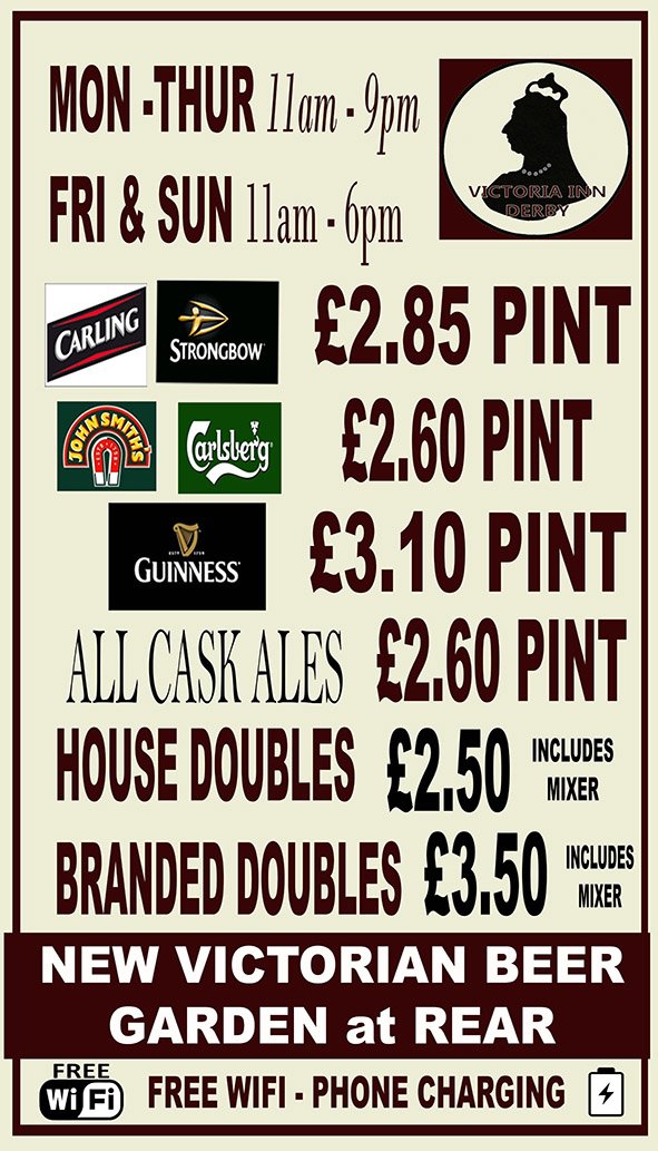 MetrobarDerby's tweet photo. Victoria Inn(opposite train Station) great Drink prices!!! COYR!! #dcfc #dcfcfans #cfcvsdcfc https://t.co/ThZpG6R4S2