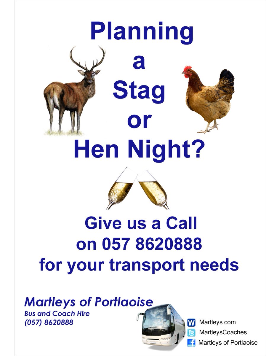 Planning a Hen or a Stag Night?

Need transport?

Call us on 057 86 20 888 to make your Booking

#Laois
#Portlaoise