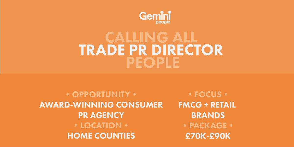 JessicaO_Dell's tweet photo. #PR Director role #Trade #B2B • #FMCG + #Retail Brands • £70-90K • Flexi-working • jessica@geminipeople.com https://t.co/BqAxvQ5gVn