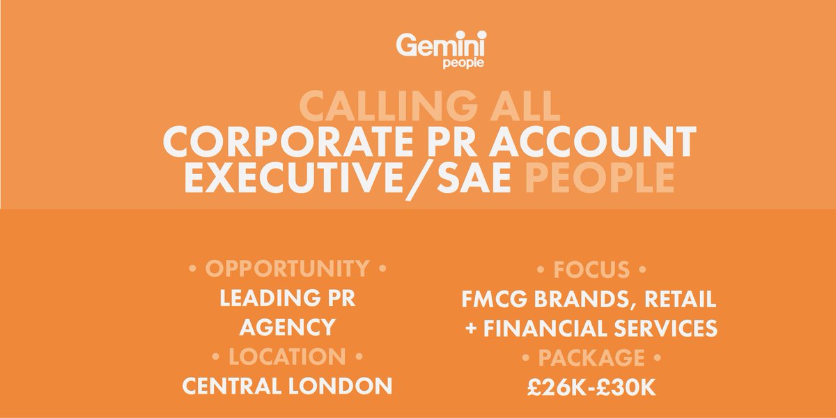 JessicaO_Dell's tweet photo. #Corporate #PR AE/SAE opportunity • Central London • £26-30K • Global #Consumer #Brands • jessica@geminipeople.com https://t.co/p0Lfn3tOnm