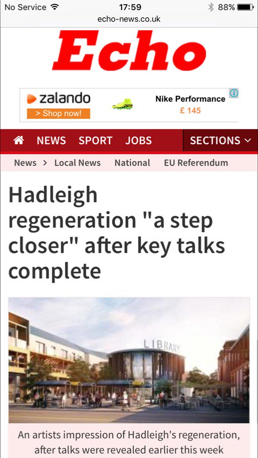 32easthadleigh's tweet photo. Hadleigh regeneration plan due to start in 2017 with 65 luxury apartments, new shops and town square. #invest https://t.co/kWwTIpoghN