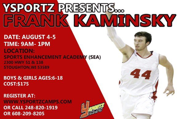 SEAFacilities's tweet photo. Just over a week until Frank Kaminsky (@FSKPart3) is back in the Madison area! Register TODAY!  @ESPNMadison https://t.co/Ou0k7d2CAM