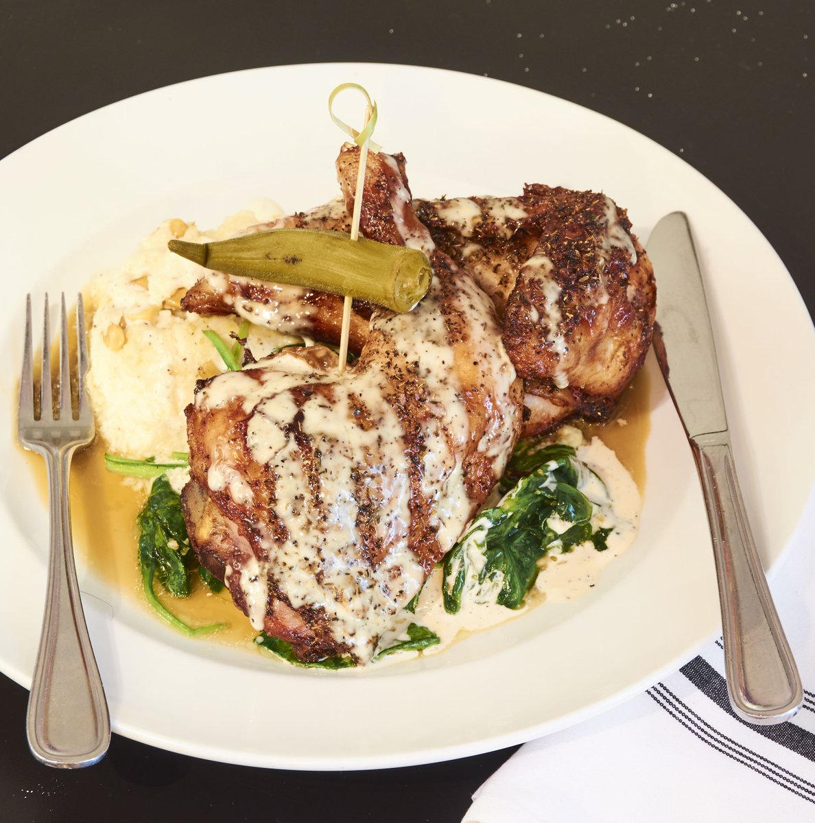 White BBQ Sauced Herb Crusted Chicken #GetSome #johnscitydinerspecialties