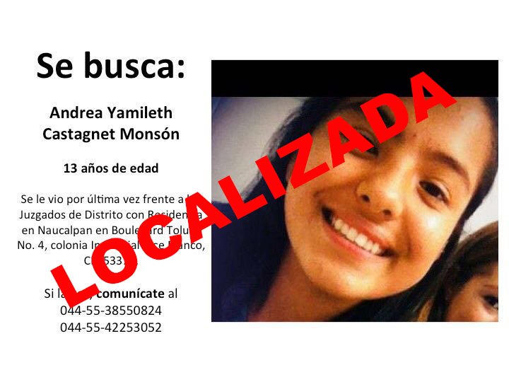Gracias por compartir, ha sido localizada y ya se encuentra con su familia #SOSNaucalpan