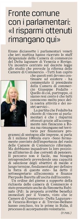 Articolo @Gazzettino su @unioncamereVEN centrato su riforma CCIAA e ns. sostegno a #entivirtuosi #unioniregionali