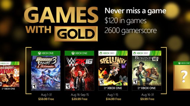 Xbox Live Games with Gold August 2016