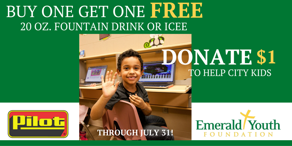 emeraldyouth's tweet photo. Cool down at your Knoxville area Pilot locations -- a $1 donation to Emerald = BOGO 20 oz. ftn drink or ICEE! https://t.co/FltE0HA4UI