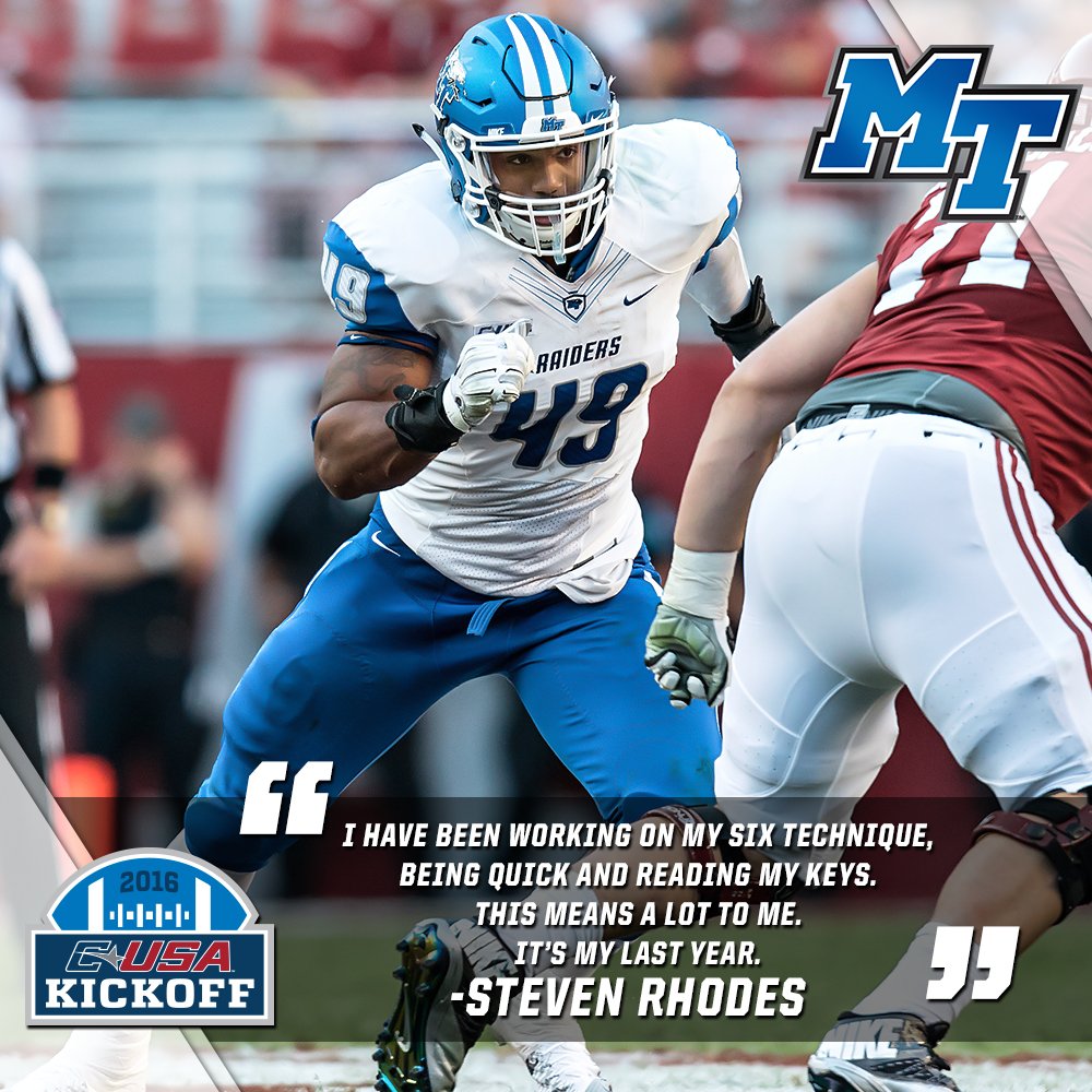 MTAthletics's tweet photo. Steven Rhodes on what he is working on. #CUSAkickoff #BlueRaiders https://t.co/EVSVwakD8w