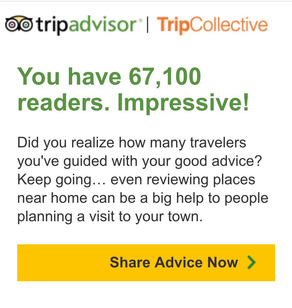 TweetsbyTashaS's tweet photo. Only 32,900 readers to go to world domination thanks @TripAdvisor @TripAdvisorUK  #reviewqueen https://t.co/aFrET5Ct7d