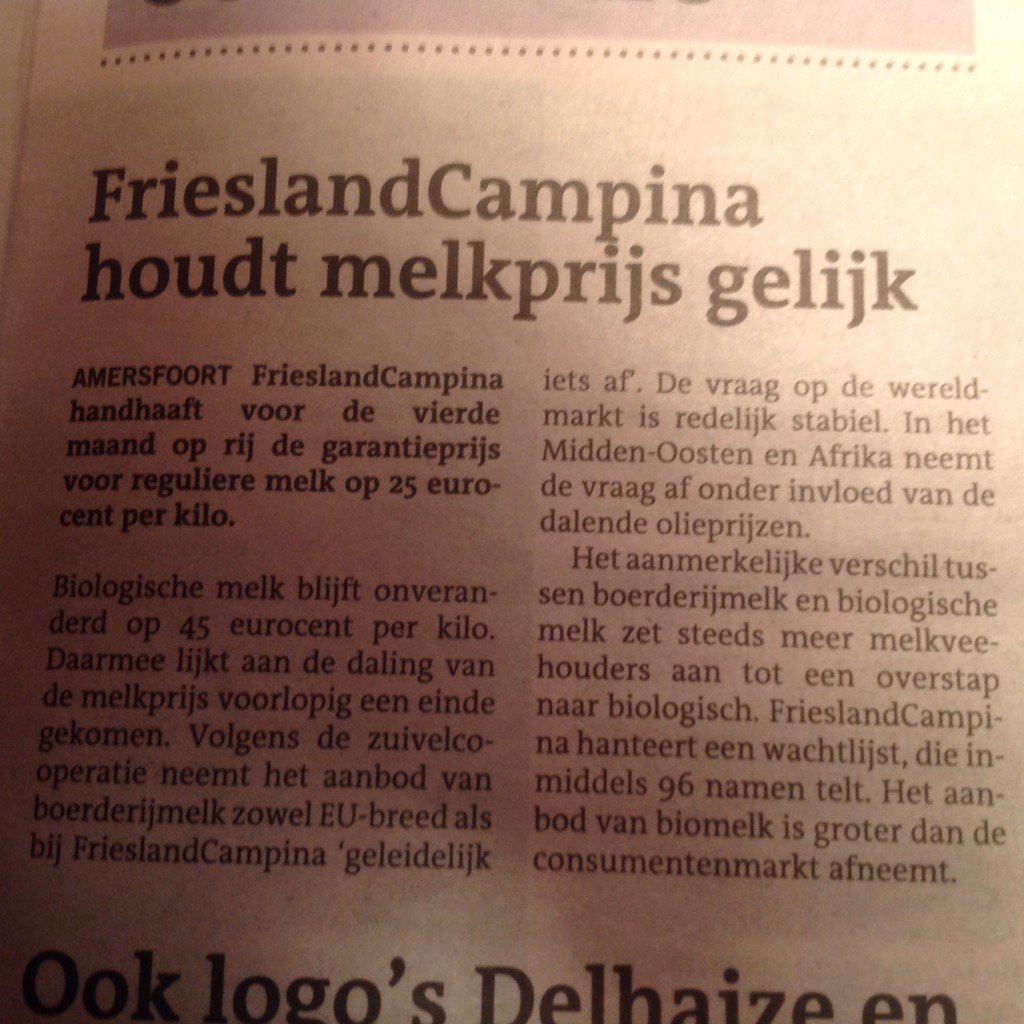 WigleSinnema's tweet photo. Bij FrieslandCampina een wachtlijst voor biologisch boeren. De boer wil dus graag, waar blijft de consument? #toedan https://t.co/LOdXQP0dJP