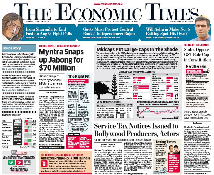 The Economic Times Read: Front page of today\u0026#39;s edition of The Economic ...