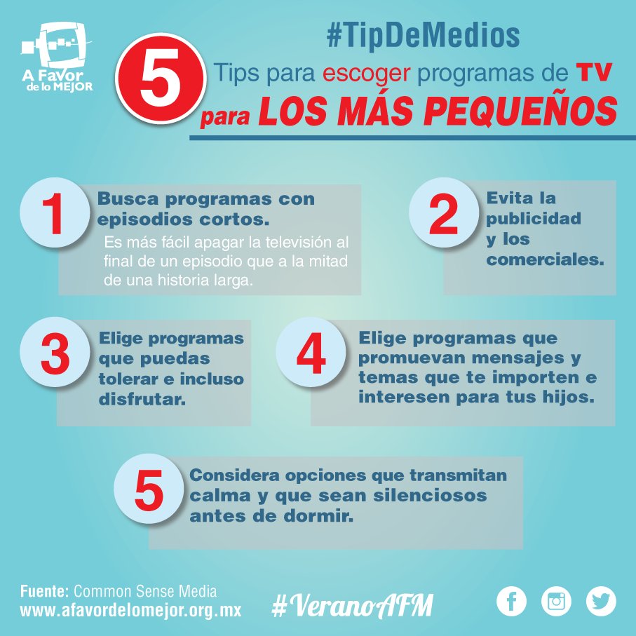 afavordelomejor's tweet photo. ¿Cómo escoger un programa para los pequeños del hogar? Aquí te damos 5 tips #TipsDeMedios #VeranoAFM https://t.co/TCN5UiZokg