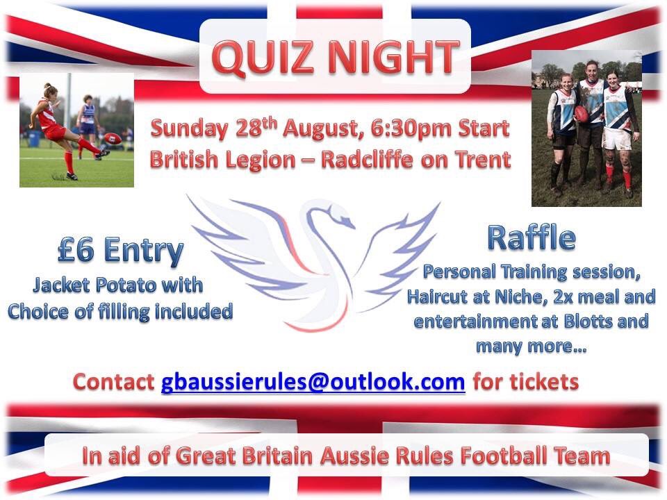 Quiz Night, 28th August (Bank Holiday!), Radcliffe on Trent 🏉🇬🇧 Head down and #SupportTheSwans