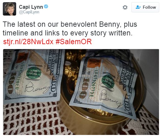 Spreading the love through passing $100 bills forward! brrk.co/2aflLZh