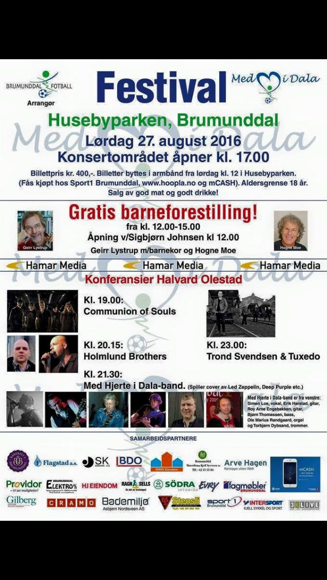 DalaFotball's tweet image. 27. August arrangeres tidenes første Med hjerte i Dala-festival! Masse musikk og generelt god stemning! RT gjerne!