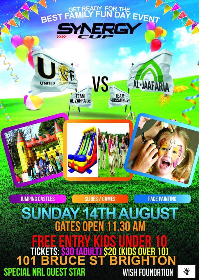 ShiaInAustralia's tweet photo. Upcoming Event: #SynergyCup!!! #Footy match between @UIFSydney1 and the Jaffs - August 14, 11:30; address on poster https://t.co/2SJ4vLps8c