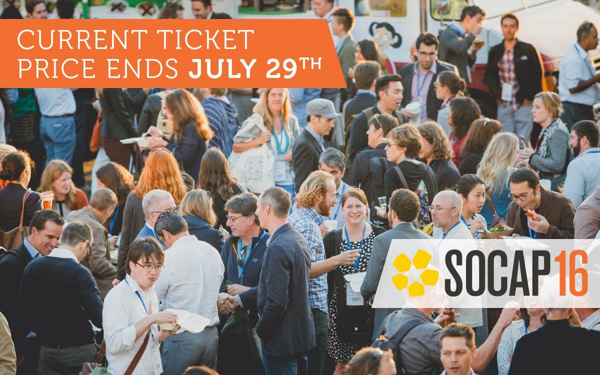 CHNGDC's tweet image. This is the final week of $1195 #SOCAP16 ticket price. Sale ends 7/29/2016 at midnight bit.ly/BNNsc16