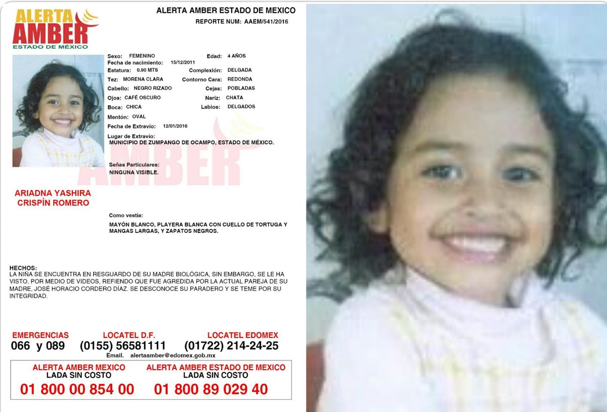 Fam_Unidas_AC's tweet photo. #AlertaAmber Buscamos a Ariadna 4años #Desap 12/1/16 #Zumpango sufre #Violencia URGE!! Encontrarla @DM_Ruth_ @qtf RT https://t.co/oFuEutHJcO