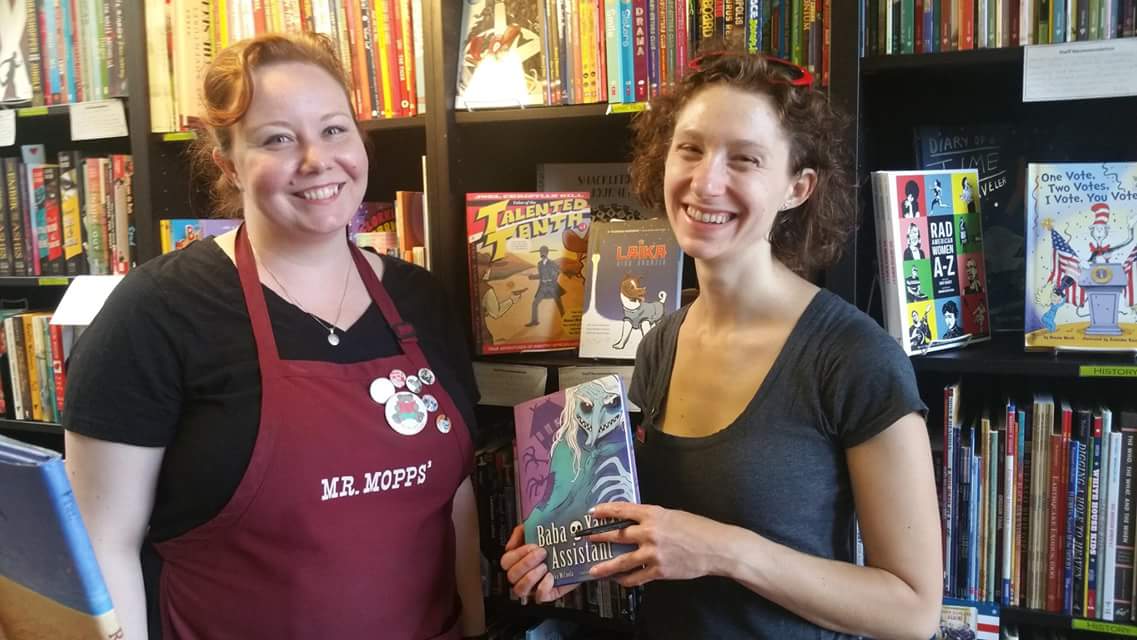 MoppsBooks's tweet photo. What a lovely surprise! @MarikaMcCoola , the author of Baba Yaga's Assistant, stopped by the shop to say hello! https://t.co/ixrMAv7yMN