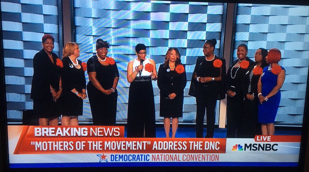 trymainelee's tweet photo. This is a pretty profound moment. The "Mothers of the Movement" on stage at the DNC. https://t.co/SrMyPOSGms