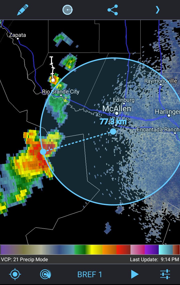 MeteoroTamps's tweet photo. Tormenta (sin descartar severa) a 77.3km suroeste #Reynosa, avanzado lentamente noreste: Lluvia y viento arrachado. https://t.co/PBmMUUrmj4