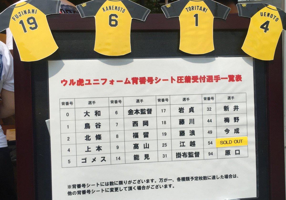 阪神タイガース ウル虎の夏16限定オリジナルジャージ に好きな選手の背番号シート圧着サービス実施中 各日先着500名限定 ただいま球場外周ミズノスクエア特設ブースで受付中です T Co N17zwz7ghz
