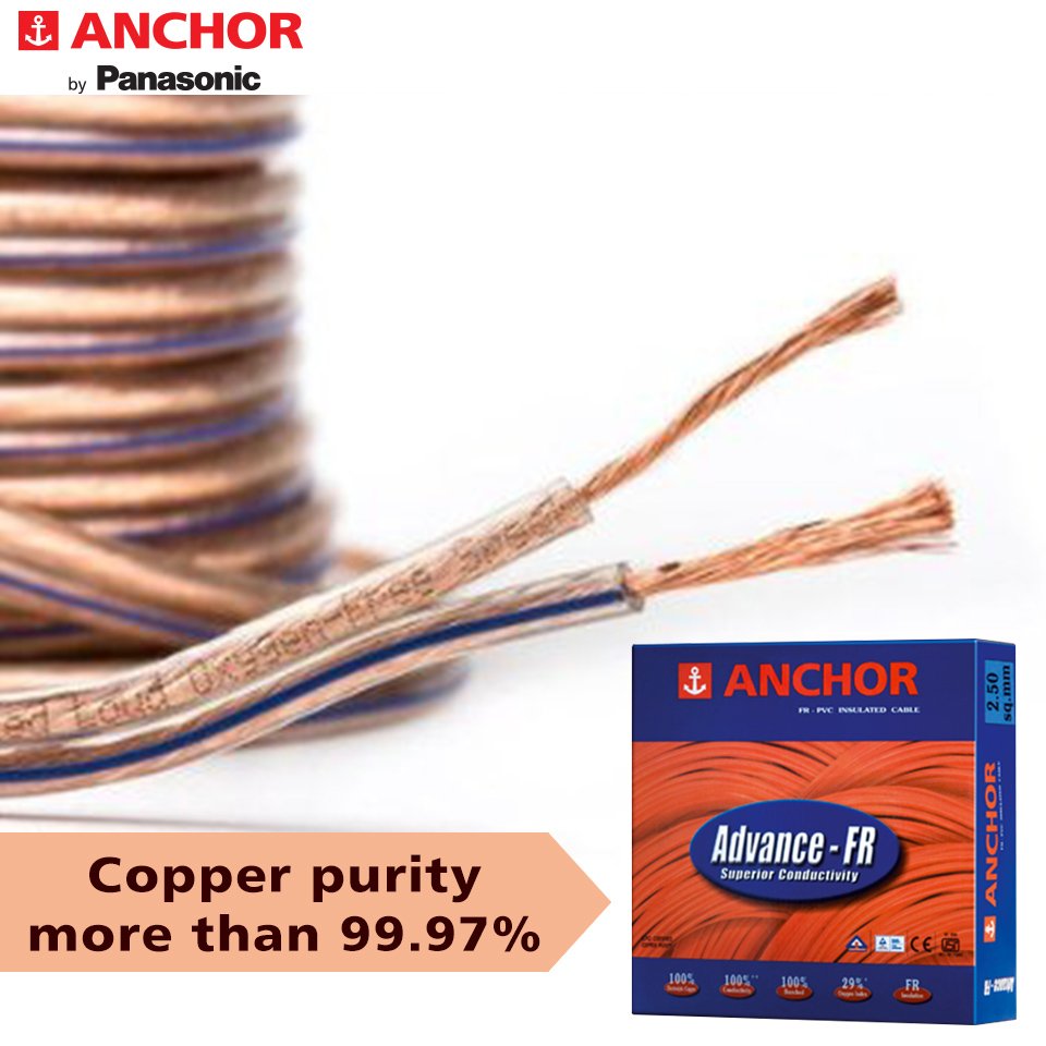 AnchorPanasonic's tweet photo. Anchor Advance FR wires have electrolytic grade copper for your safe and smart homes. #HomeIsWhereSmartIs https://t.co/yhSxezatqH